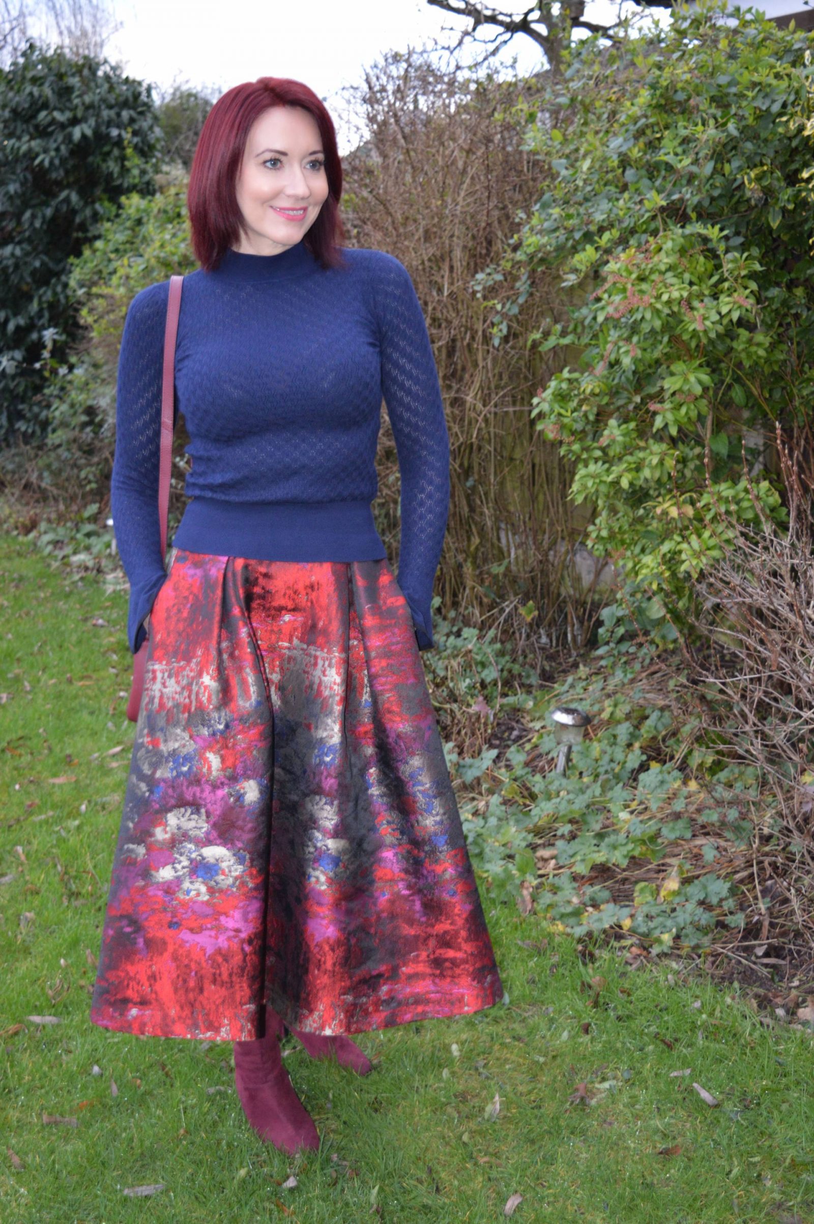 Jacquard Skirt and Navy Flared Sleeve Jumper + Link Up