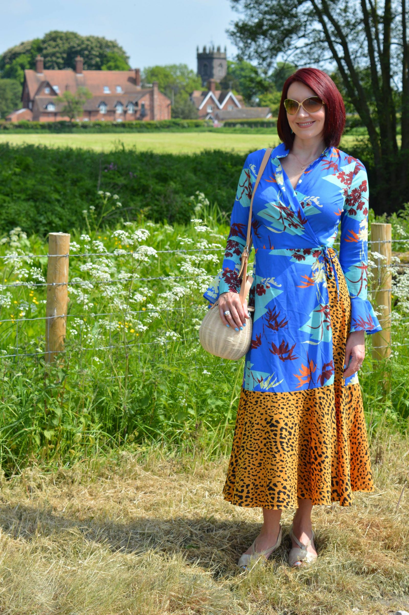 mix print wrap dress