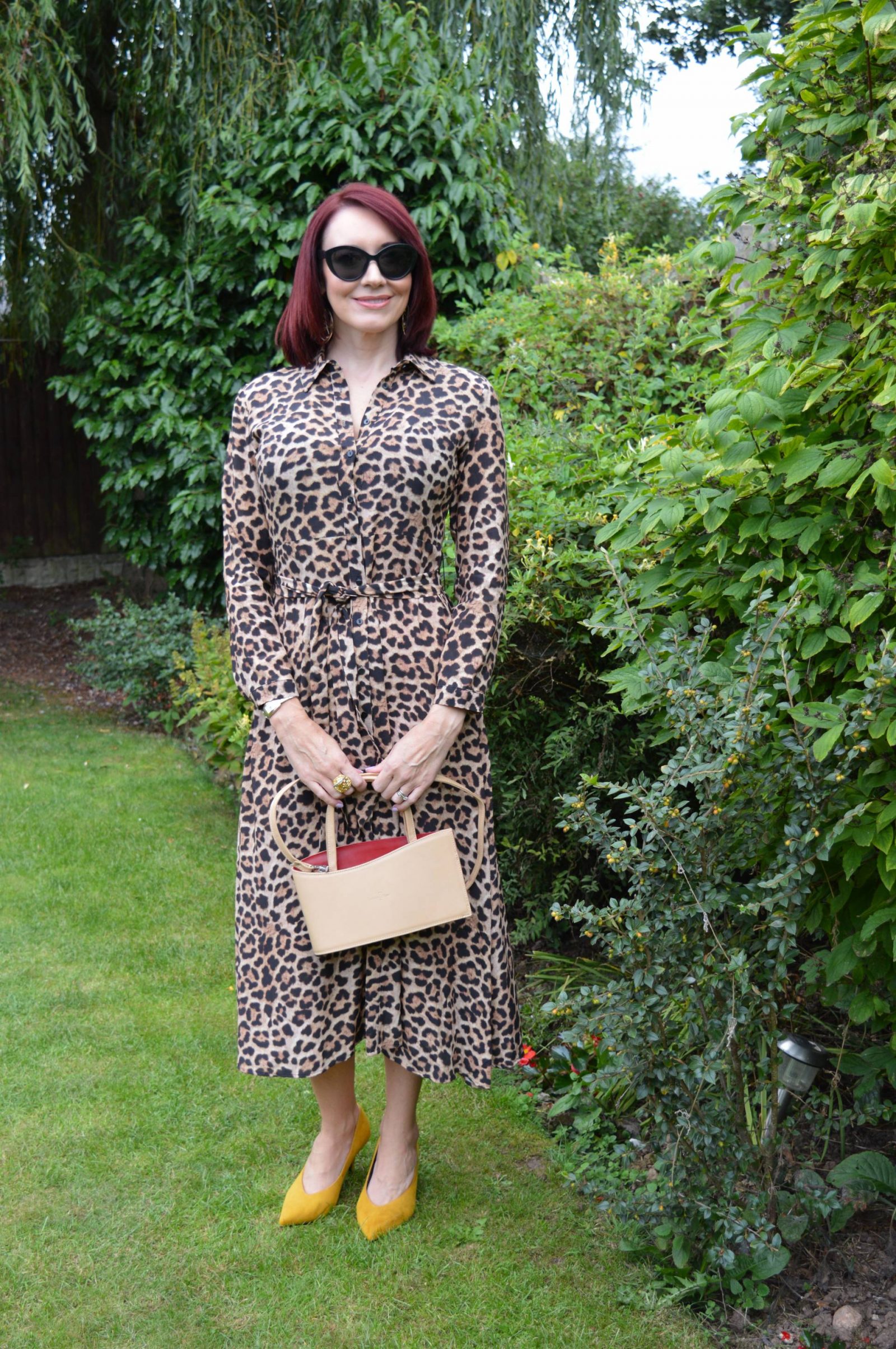 Zara leopard print shirt dress, Marks & Spencer ochre high cut court shoes