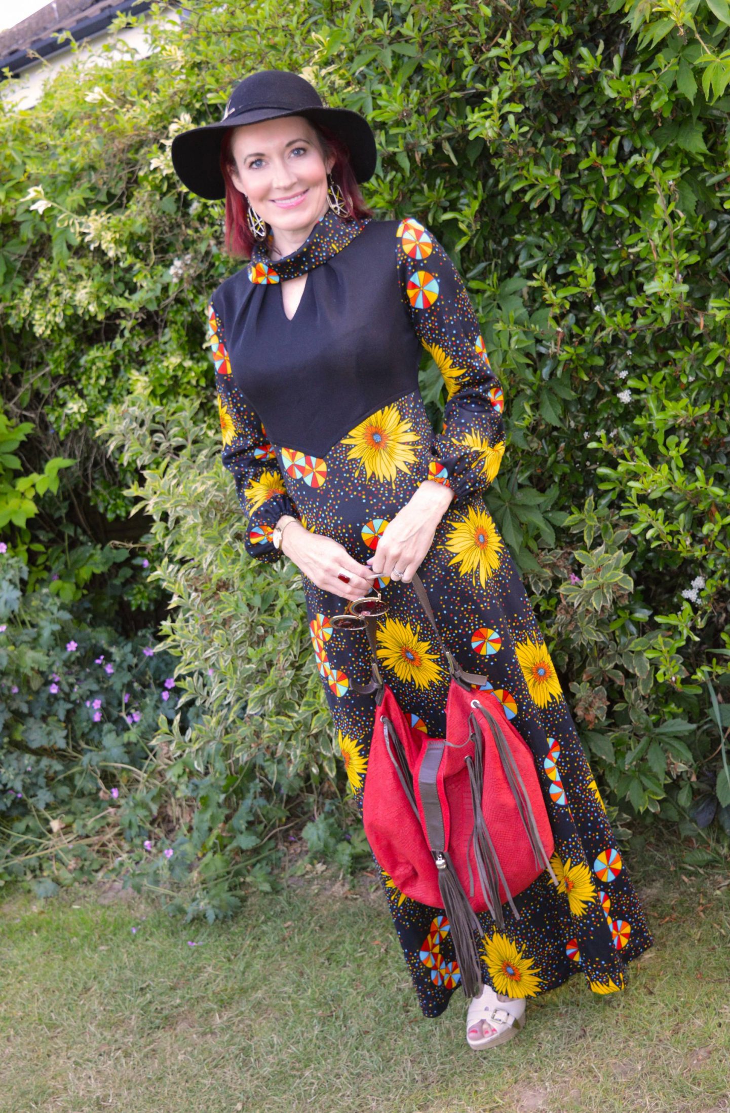 Boho Summer Style - June's Thrifty Six, black vintage flower print maxi dress