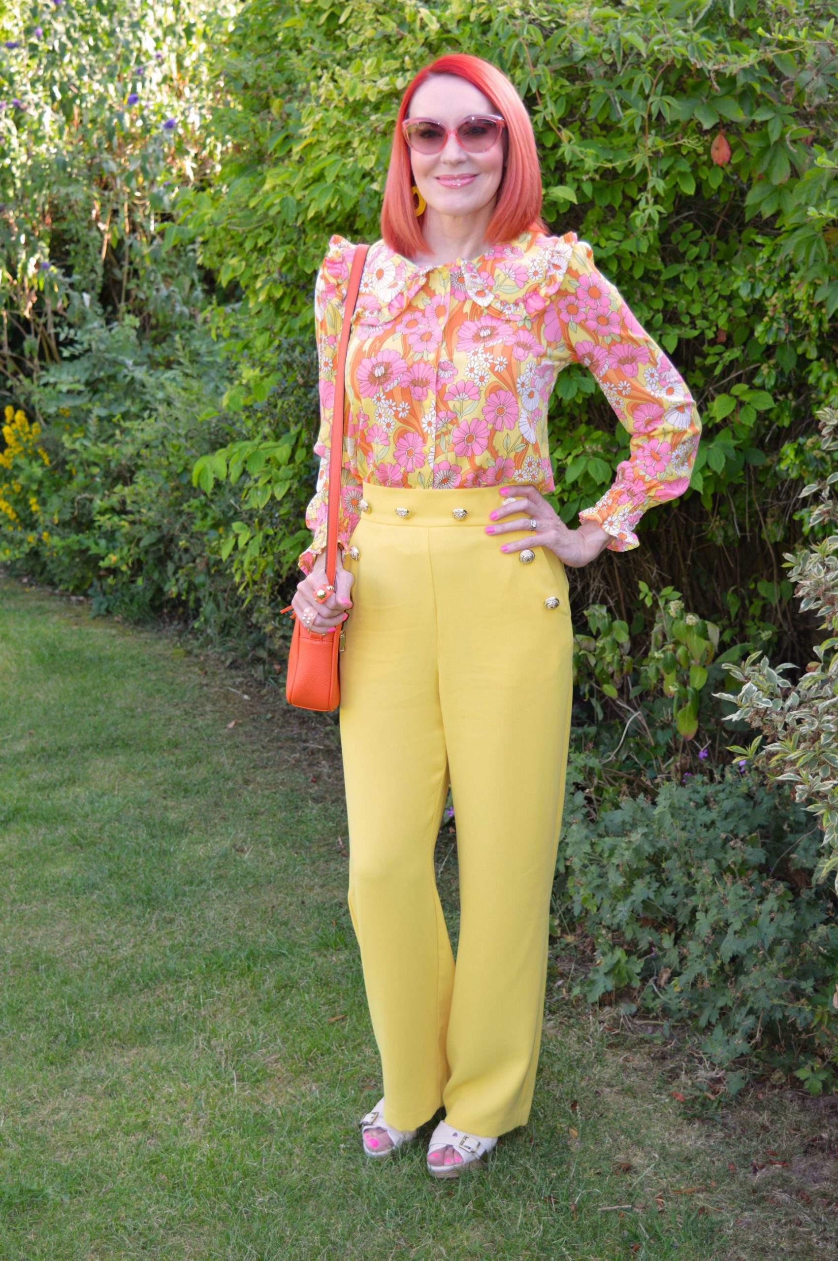 yellow patterned blouse